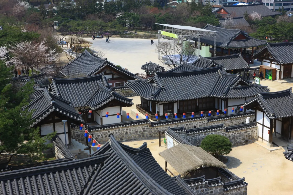Restored hanok houses at Namsangol Hanok Village in Seoul