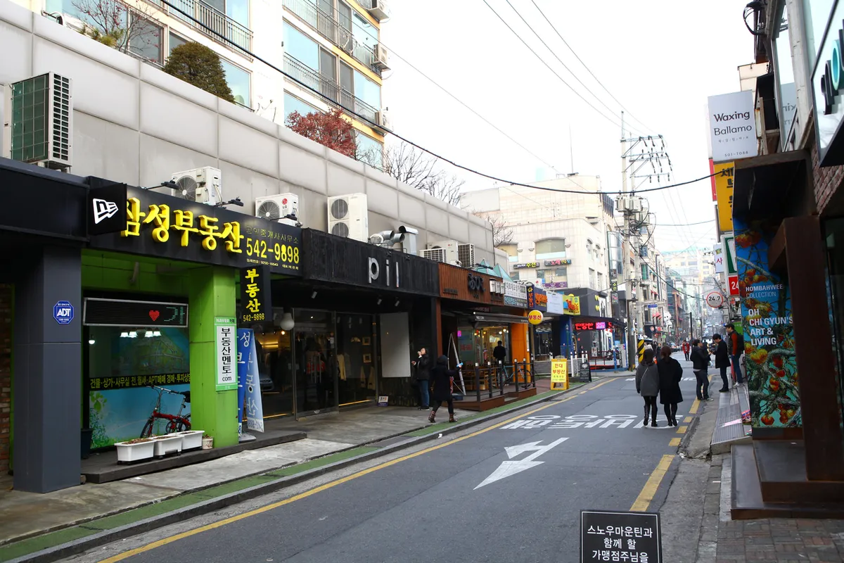 Street view near Apgujeong Rodeo Station for Seoul shopping route planning