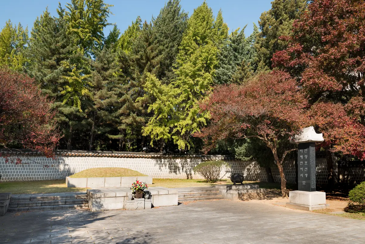 Open plaza and trees at Dosan Park near Apgujeong Rodeo shopping route