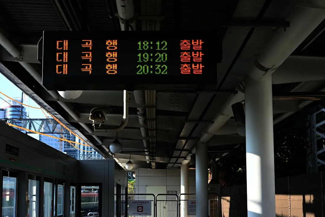 Digital train schedule board for airport rail travel in Korea