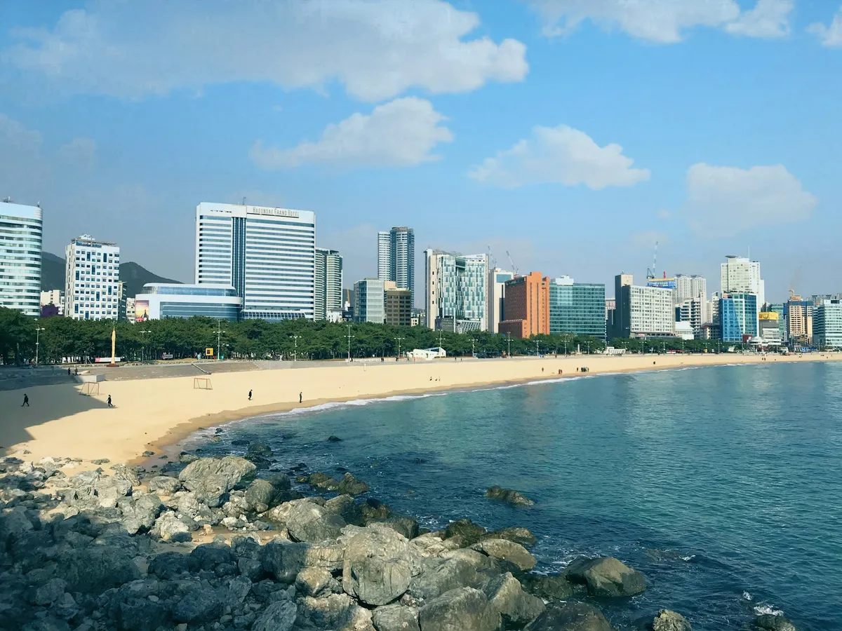 Haeundae Beach shoreline near hotels in Haeundae Busan