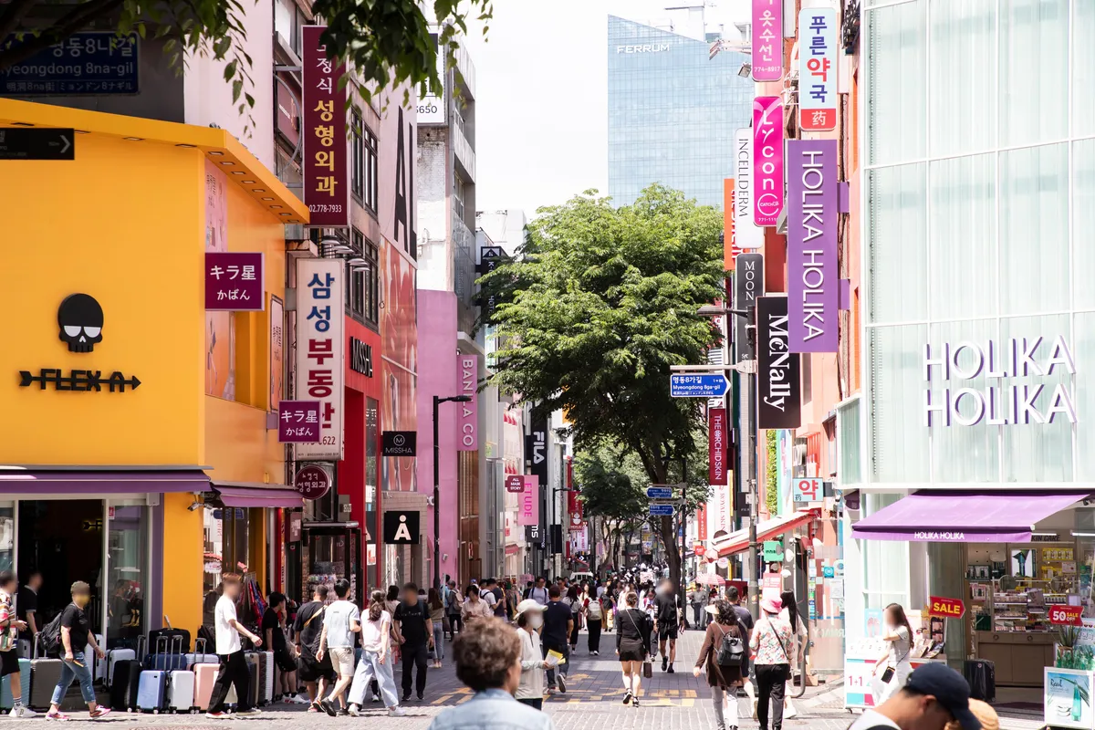 Myeongdong street scene for Seoul hotel trip planning