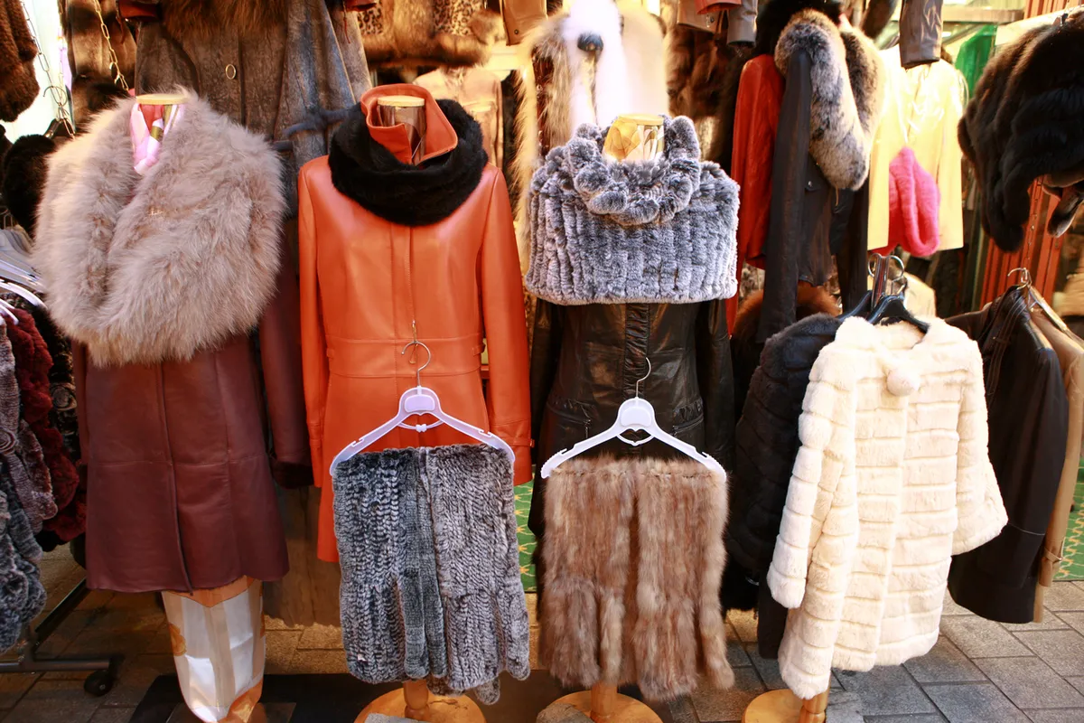Clothing and winter accessories displayed at Namdaemun Market for Korea fashion shopping