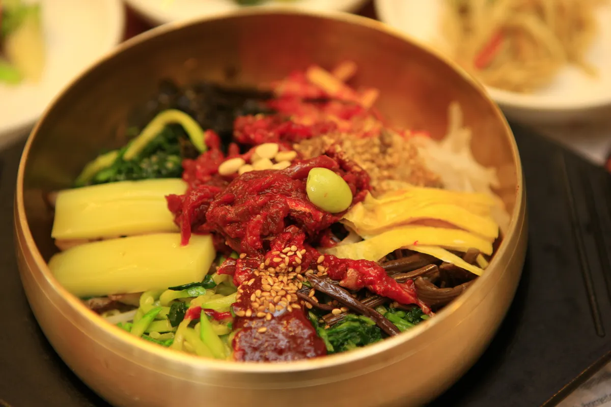 Jeonju bibimbap with assorted vegetables and egg for bibimbap ingredients guide