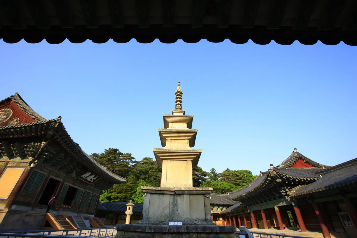 Seokgatap stone pagoda between temple halls at Bulguksa Temple Gyeongju