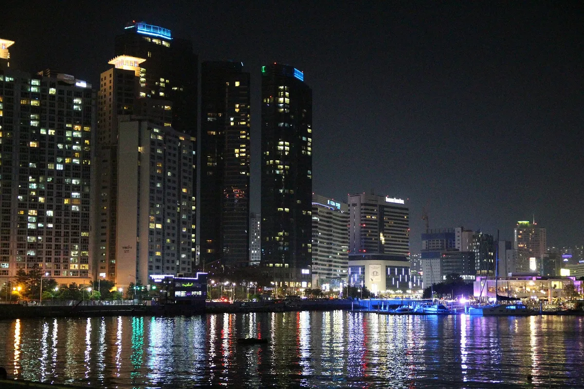 Beautiful night view of Busan with sparkling city lights