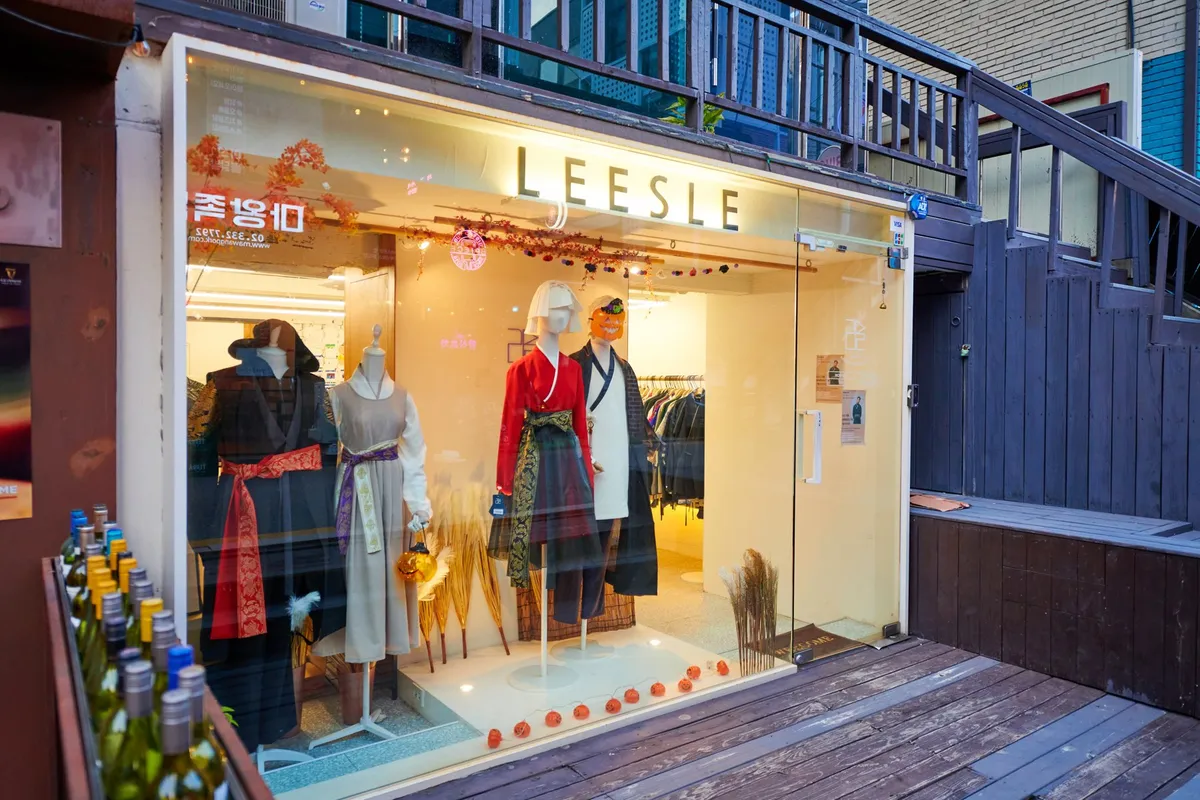 LEESEL Hanbok storefront in Hongdae for modern Korean fashion shopping
