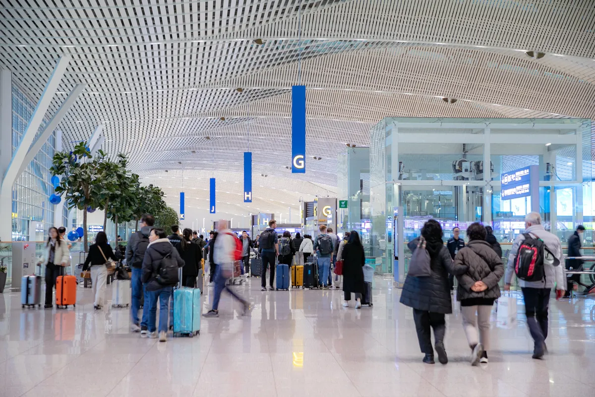 Passenger check-in hall at Incheon International Airport before duty-free shopping