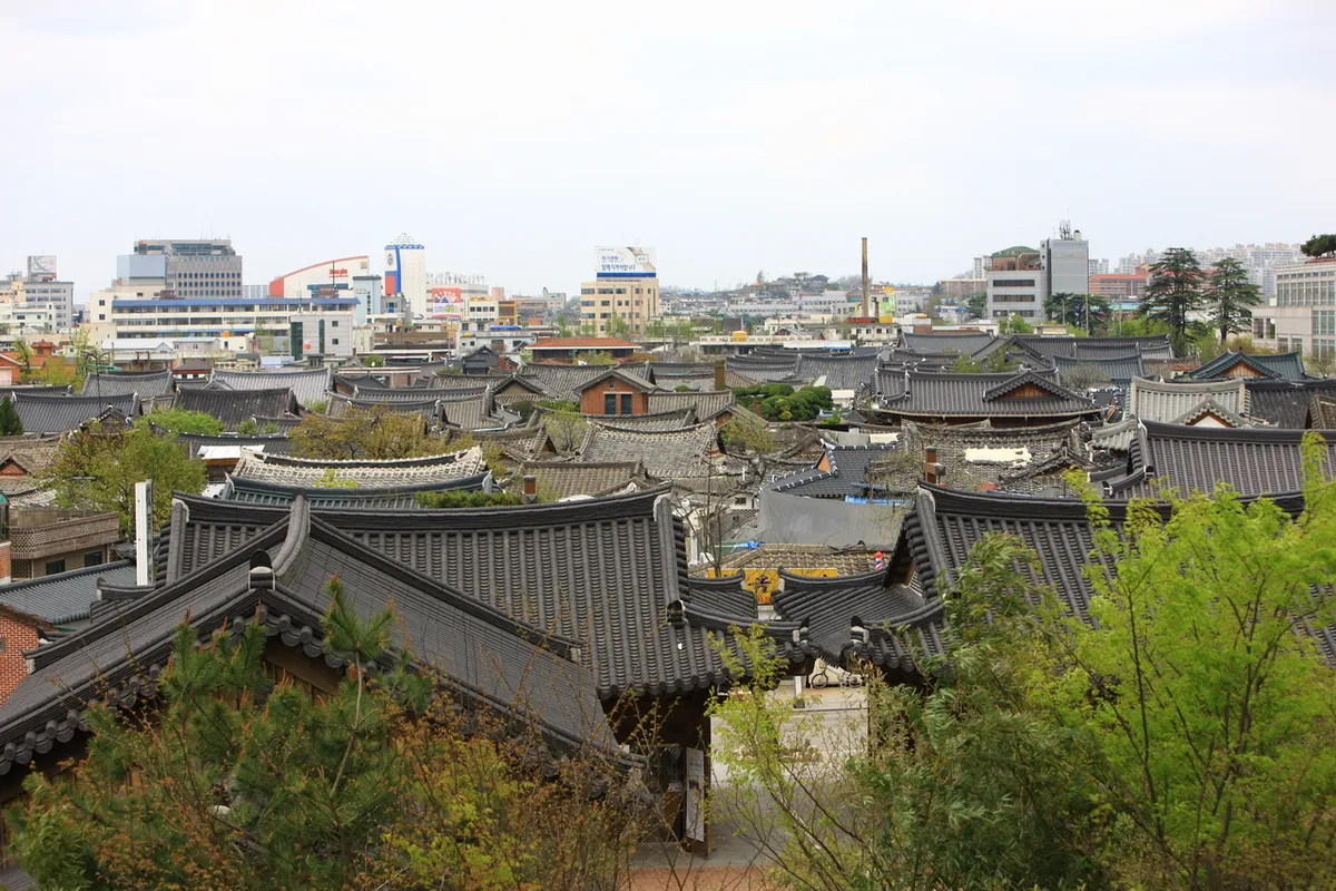 Traditional houses along Jeonju Hanok Village street