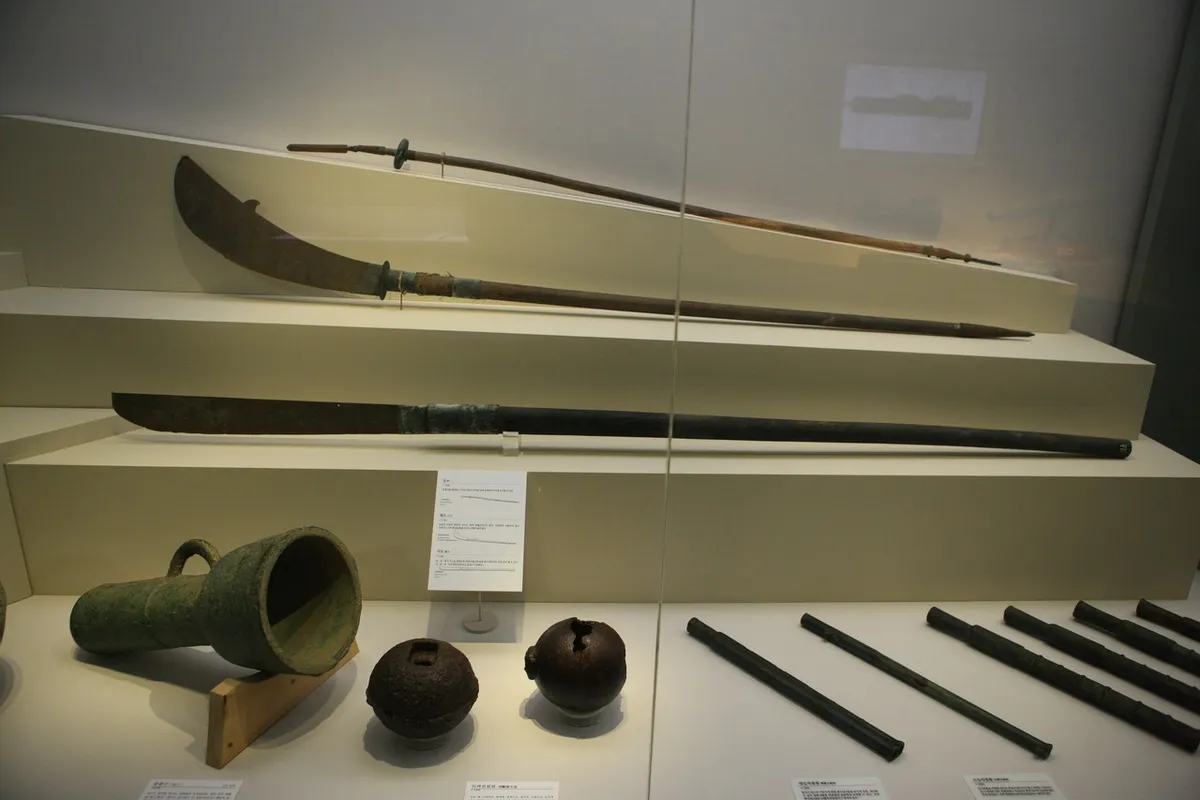 Historic weapons and military objects displayed in Jinju National Museum