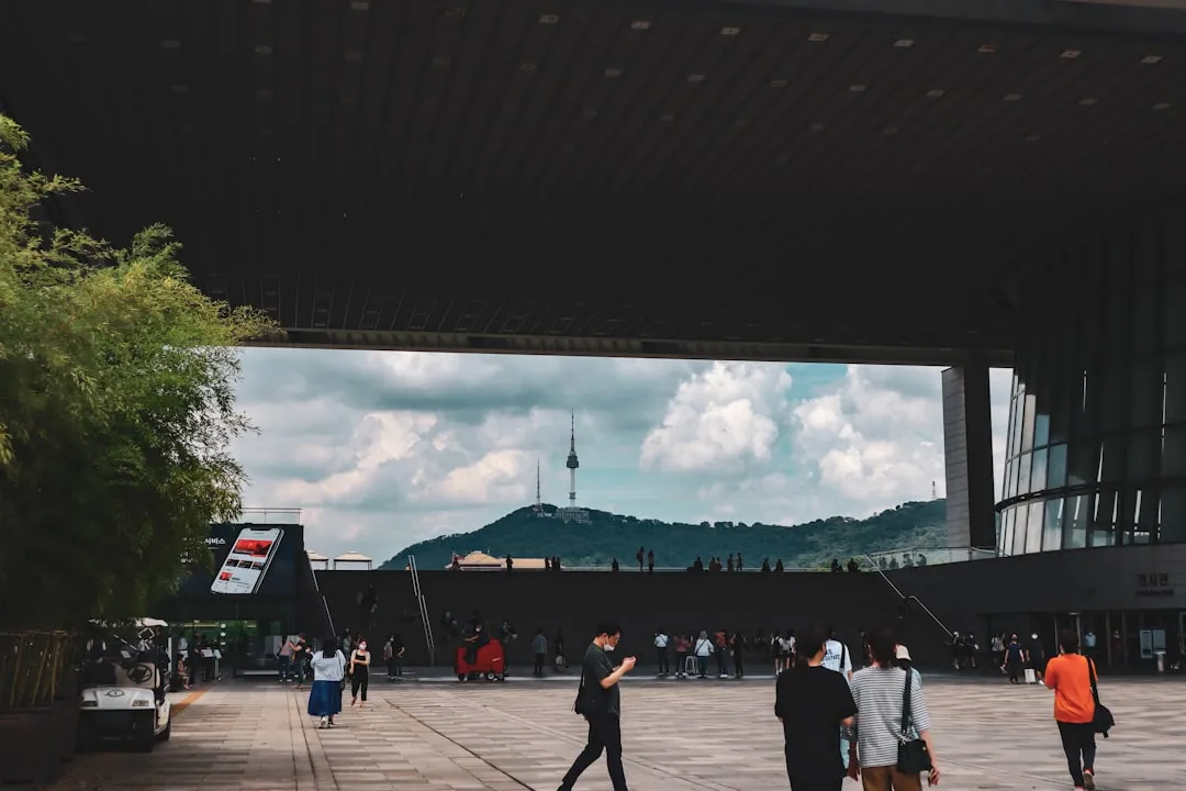 Pedestrians under an urban bridge in Korea for K-ETA application guide