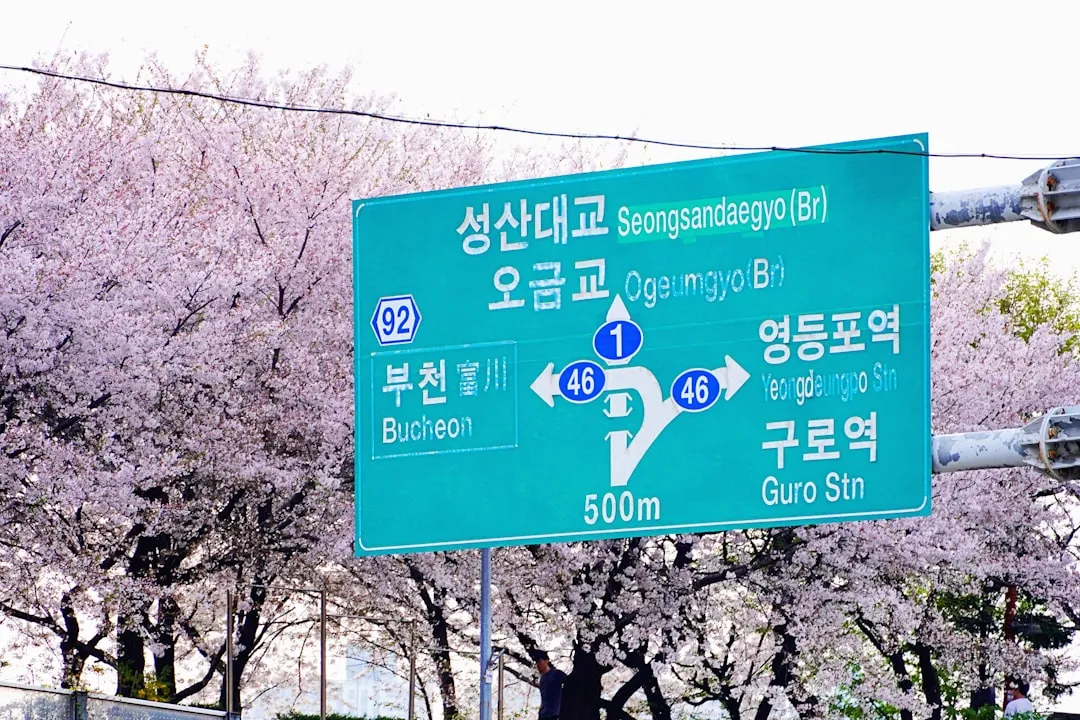 Seoul street sign for Korean address searches in KakaoMap and Naver Map