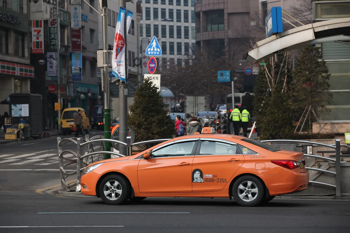 Korean taxi on the street for transfer from Incheon or Gimpo