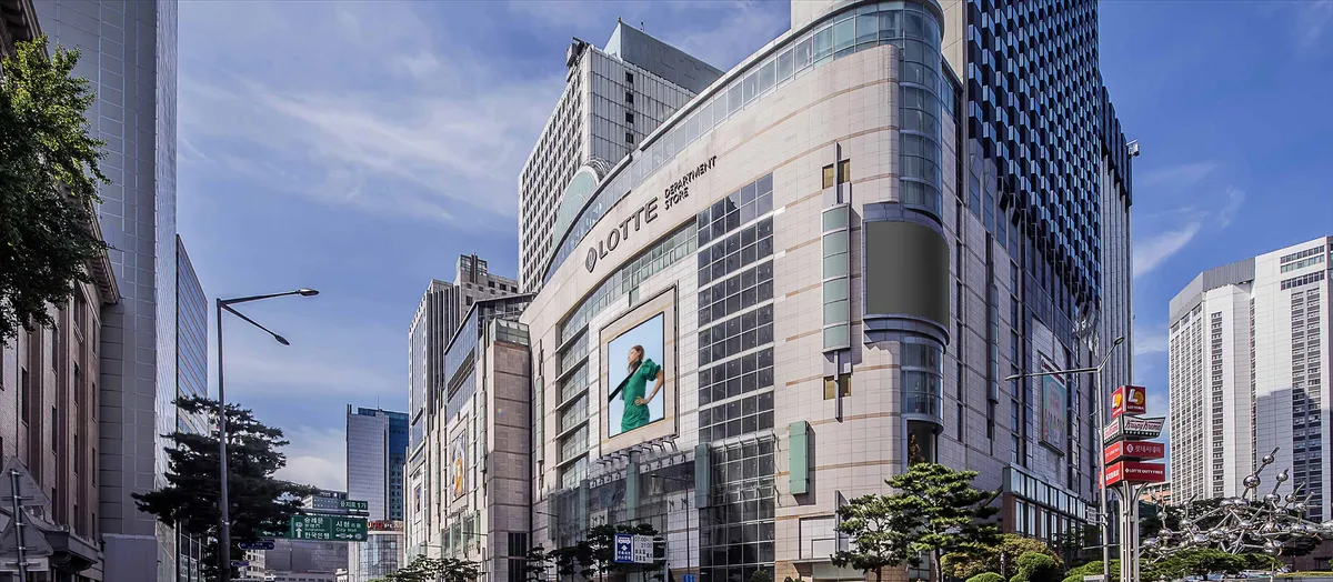 Lotte Department Store Myeongdong Main exterior on Namdaemun-ro in Seoul