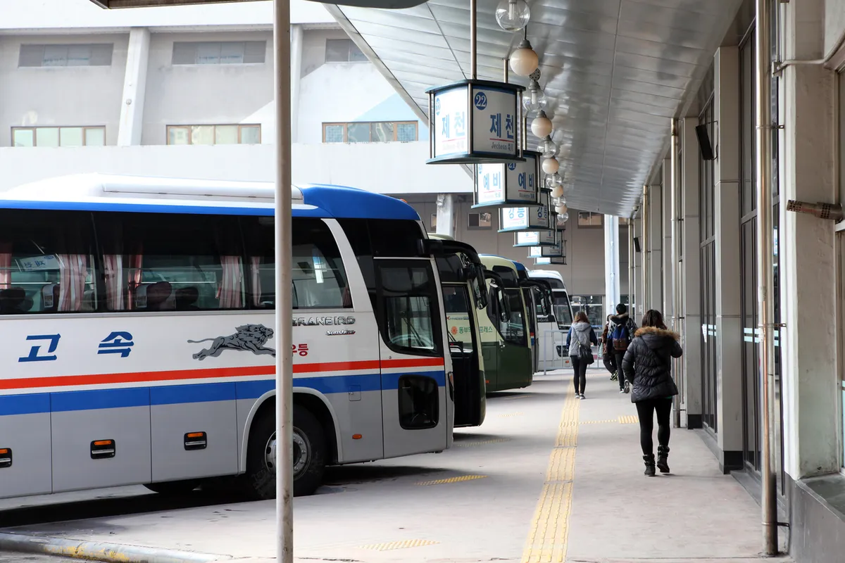 Express bus platforms at Seoul terminal for Korea express bus boarding