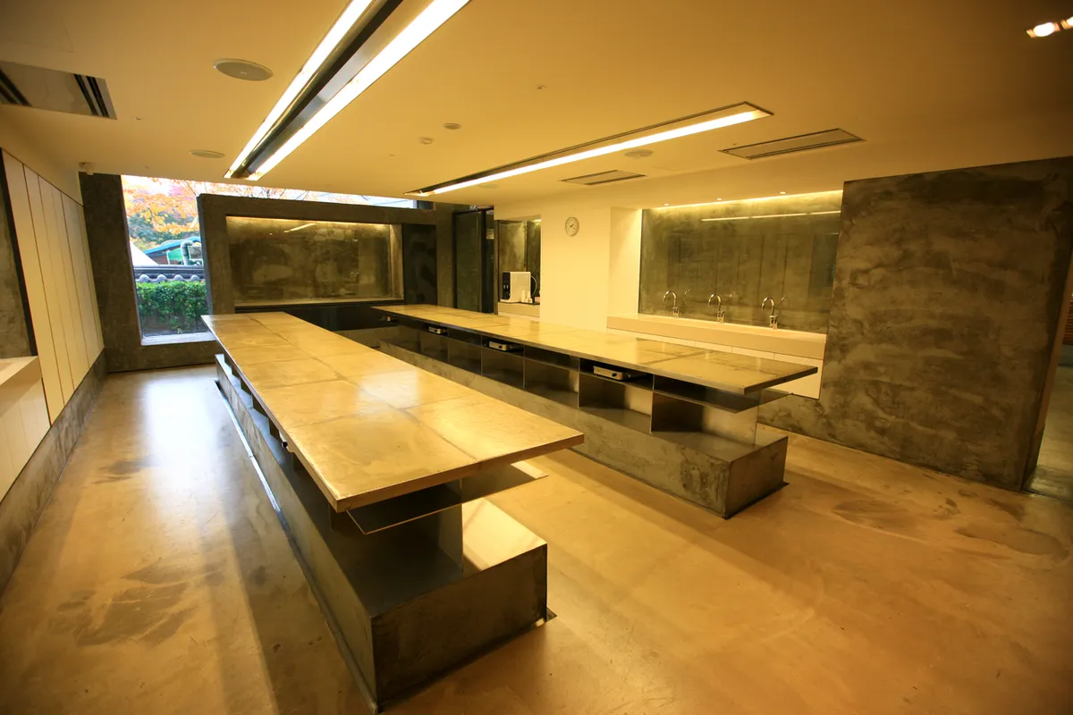 Kimchi preparation table for Korea restaurant etiquette