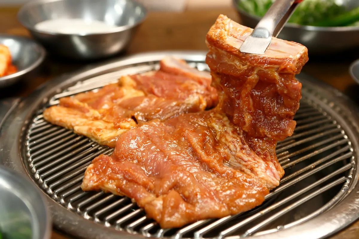 Marinated pork galbi prepared for Korean barbecue