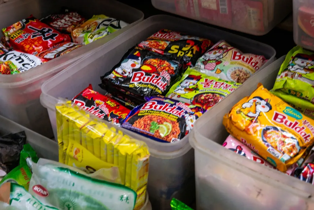 Packaged Korean instant noodles for a Korean convenience store food guide