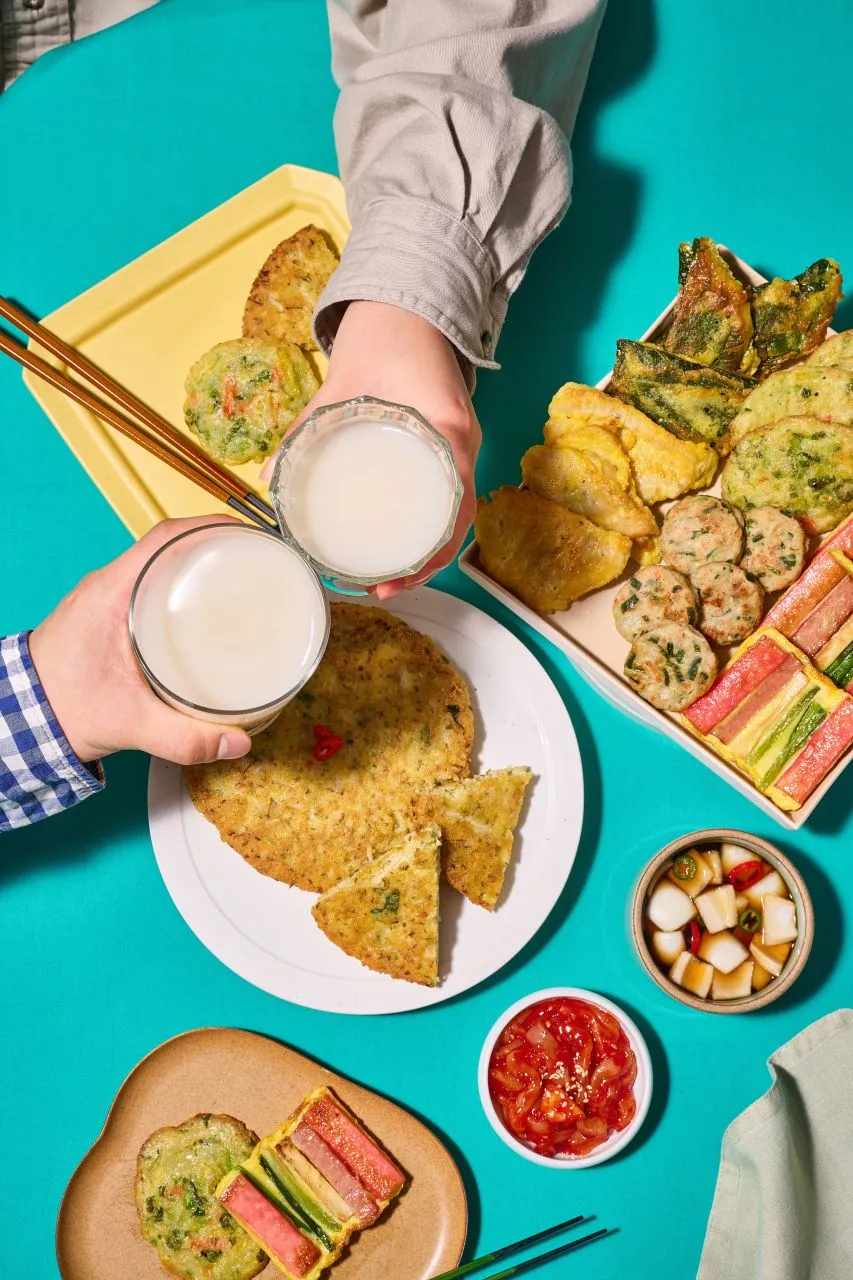 Assorted jeon pieces on a plate for Korean Jeon Guide