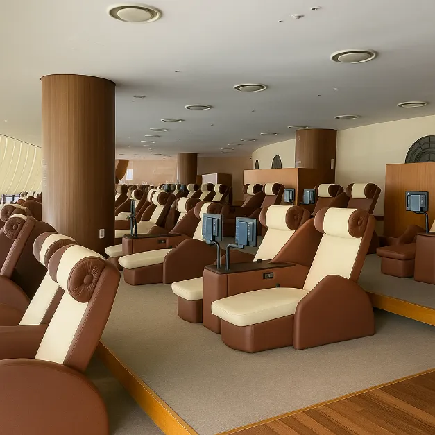 Reclining chairs in the rest lounge at Spaland Centum City jjimjilbang