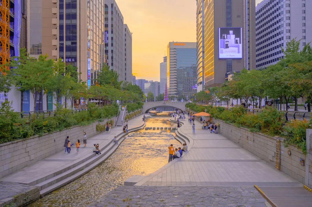 Seoul street near shops for pharmacy search in Korea