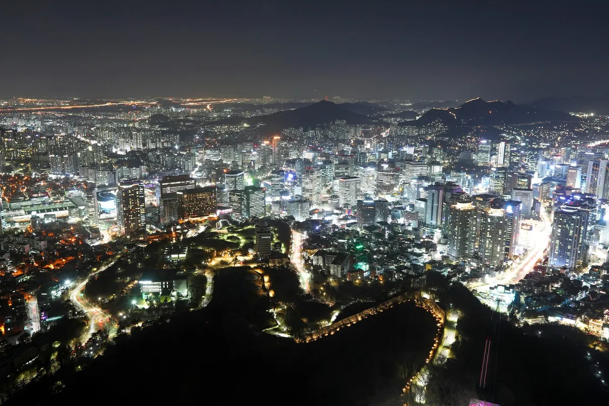 Seoul city lights viewed at night from the N Seoul Tower area