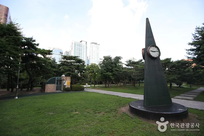 Archival view of a clock monument and paths in Seosomun Historical Park