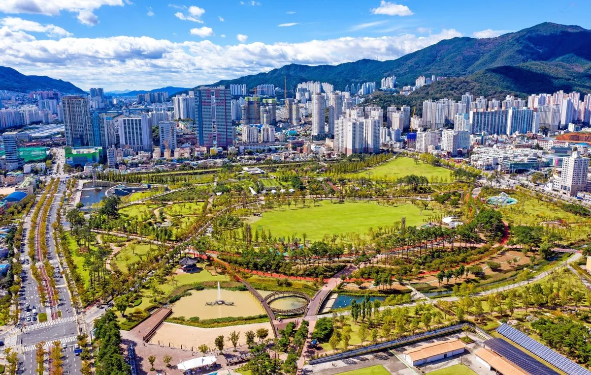 Aerial view of Busan Citizens Park near the Seomyeon hotel district