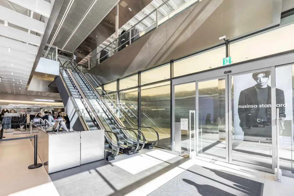 Escalator and entrance area inside Musinsa Standard Seongsu fashion store