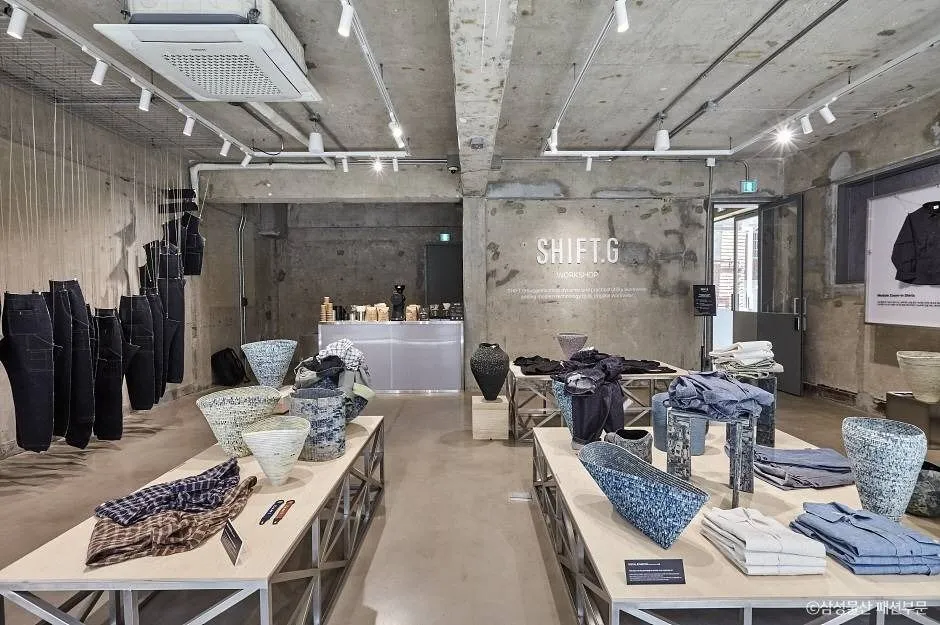 Retail display tables inside Stage 35 Seongsu concept store space