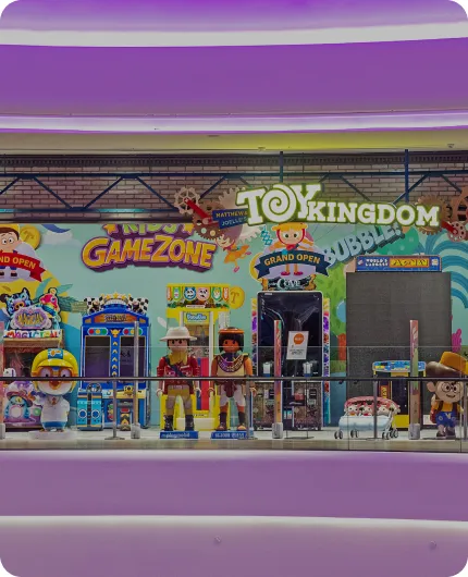 Toy Kingdom entrance with games and toy displays at Starfield Suwon