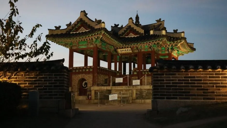 Banghwasuryujeong Pavilion on a hill above Yongyeon Pond in Suwon