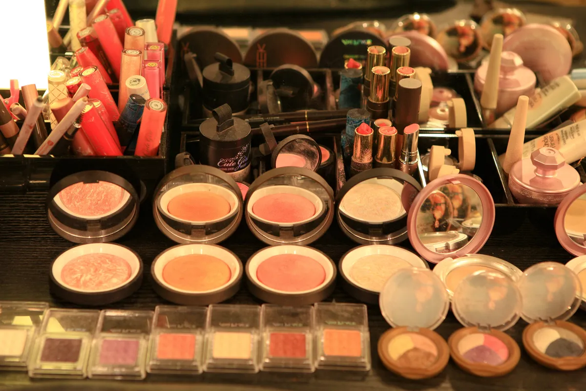 Cosmetics and skincare display for pharmacy-related tax refund shopping in Korea