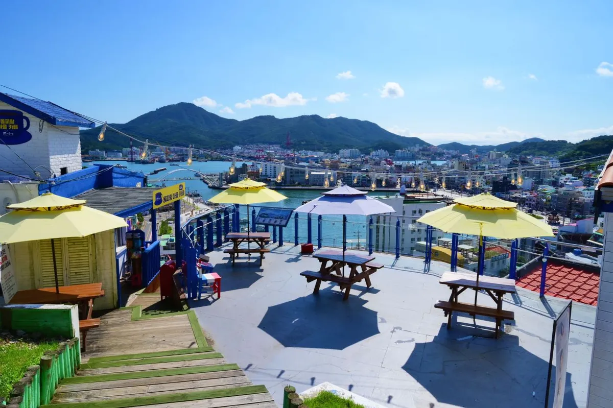 Open terrace and city view on the hillside at Dongpirang Village in Tongyeong