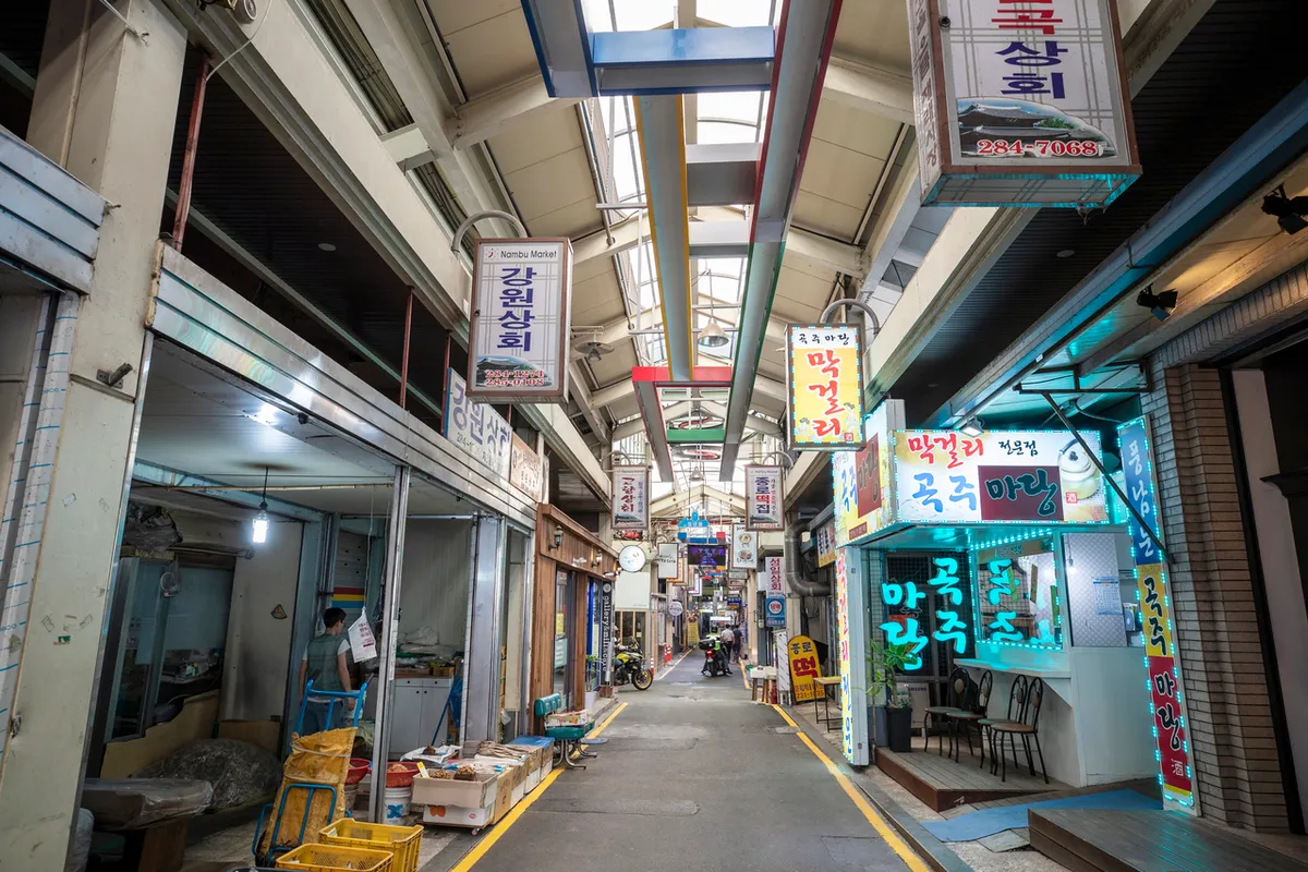 Indoor arcade of Jeonju Nambu Traditional Market for Korean market shopping