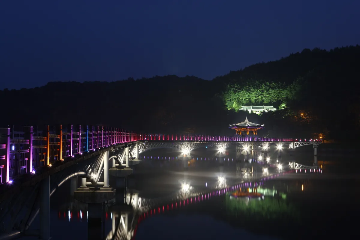Wolyeonggyo Bridge illuminated at night in Andong