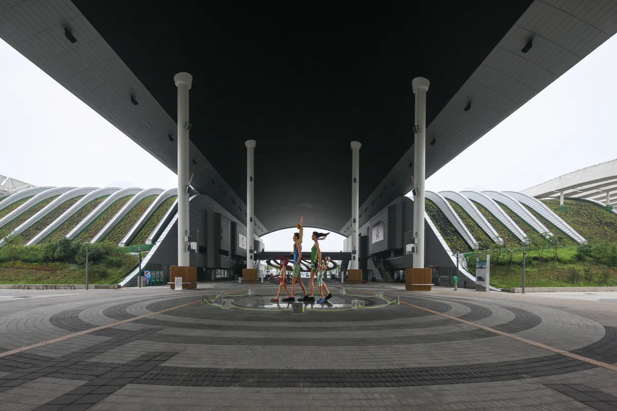 Covered public passage beneath the Expo Digital Gallery in Yeosu